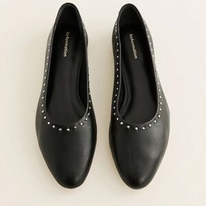Reformation Black Leather Flats with Silver Studs